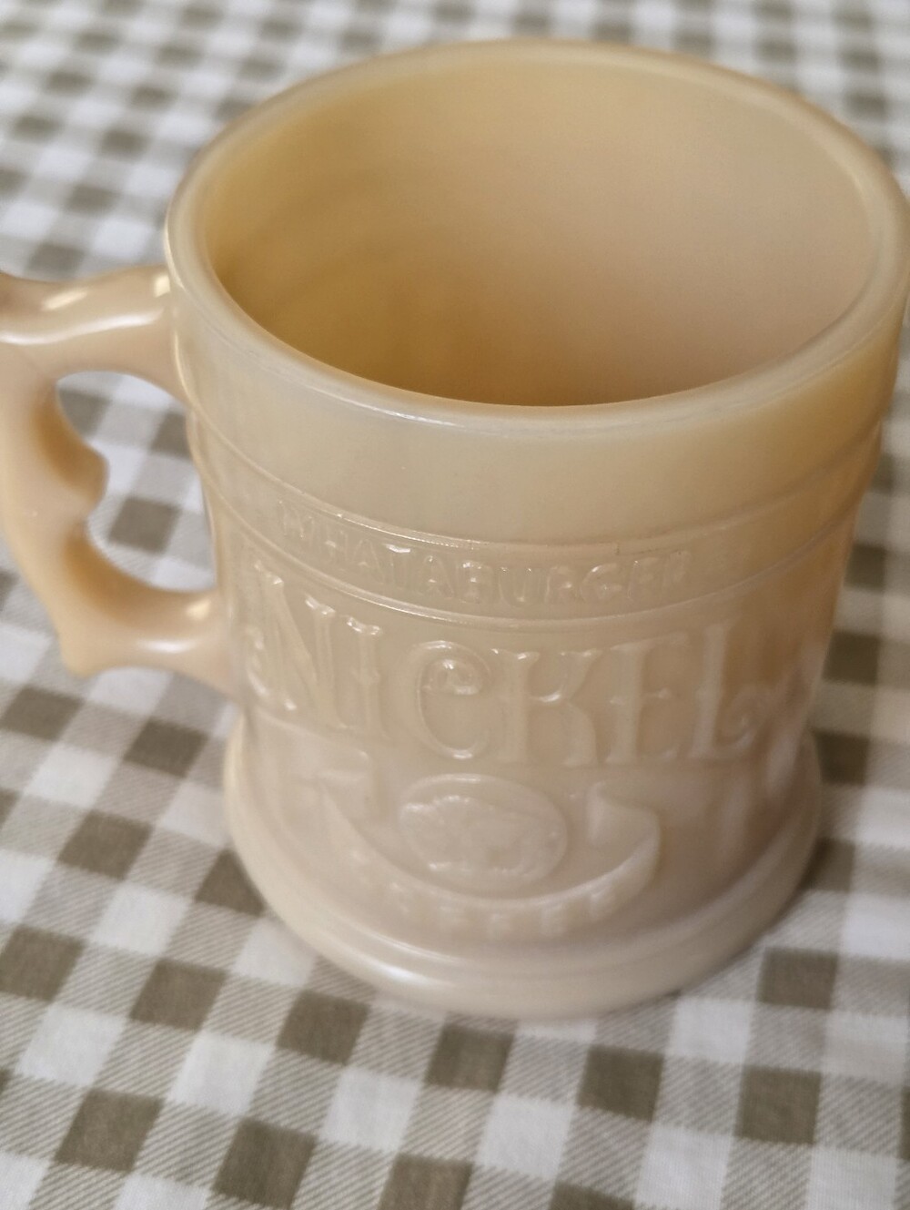 Vintage Set Of 2 Whataburger Buffalo Nickel Mugs, Butterscotch Milk Glass Pistol - Picture 3 of 13